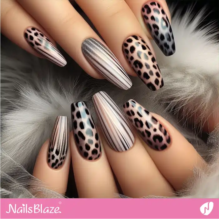 Leopard and Stripes Nail Design | Animal Print Nails - NB2538